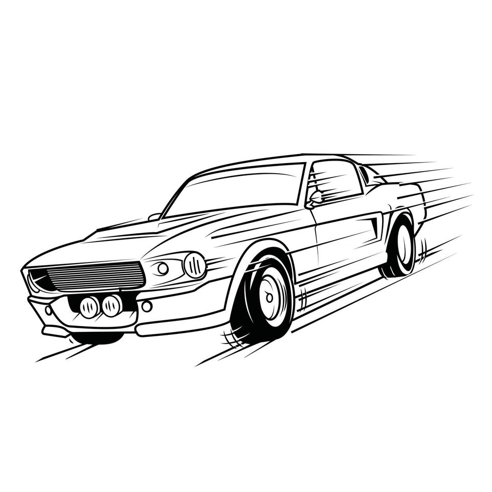 ilustración en blanco y negro de muscle car vector