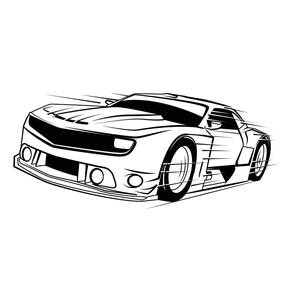 Super Car Black and White Illustration vector