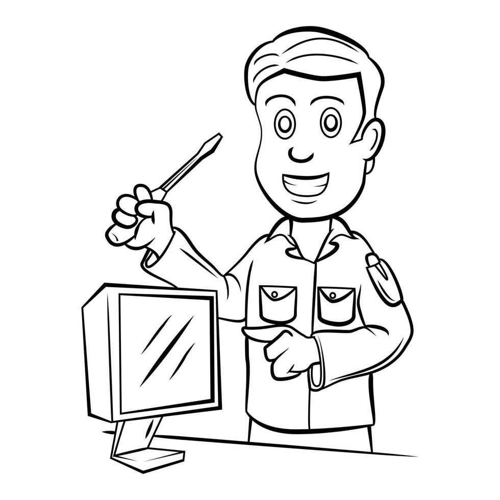 Male Technician Black and White vector