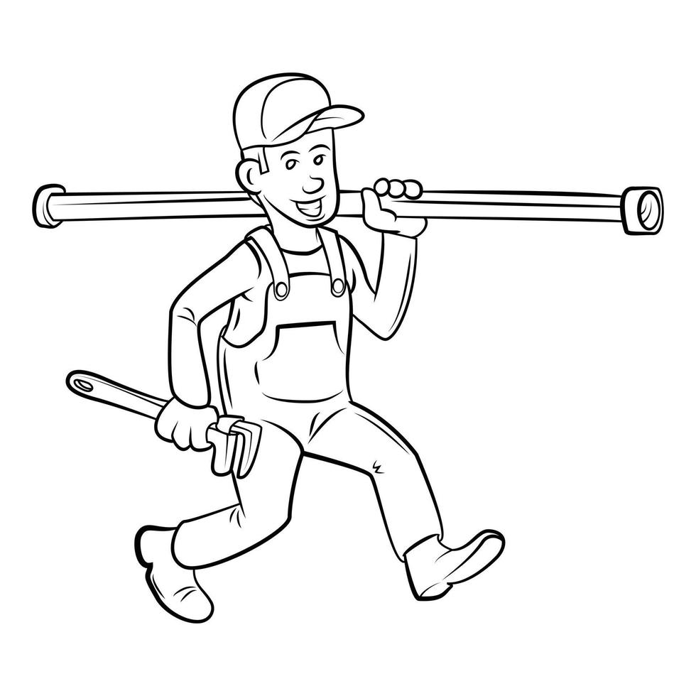 Male Plumber Black and White Illustration vector