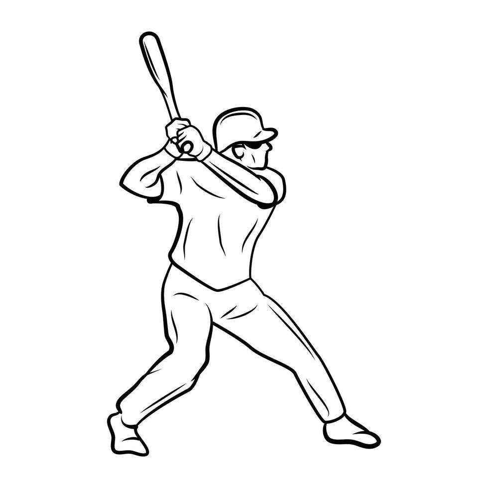 Baseball Player Softball Player Line Drawing Stock Vector (Royalty