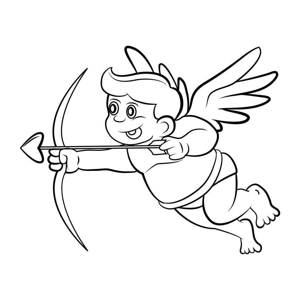 Cupid Black and White Vector Illustration