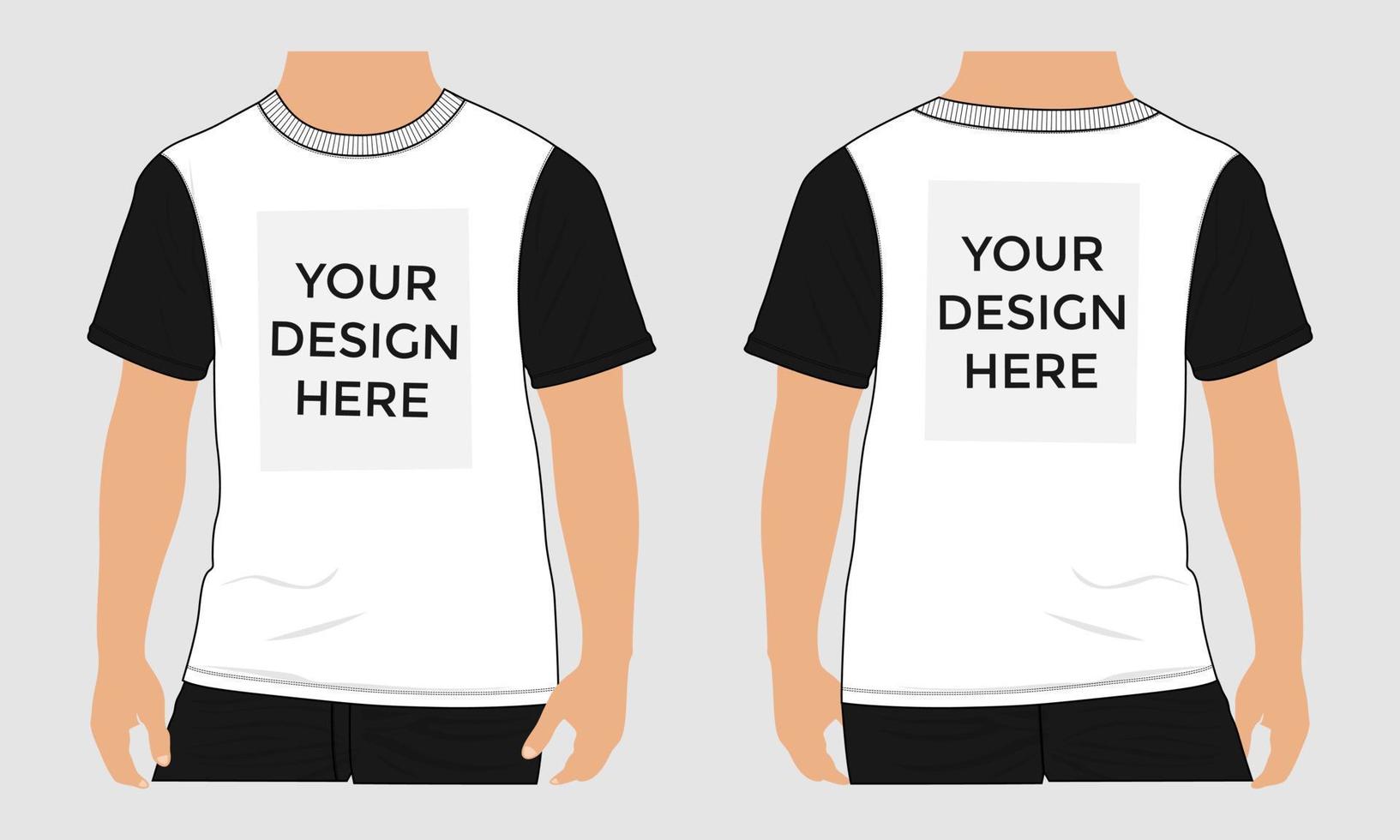 Short sleeve t shirt vector illustration mock up template For Men's and boys. Apparel Design Cad front and back views easy edit and customizable.