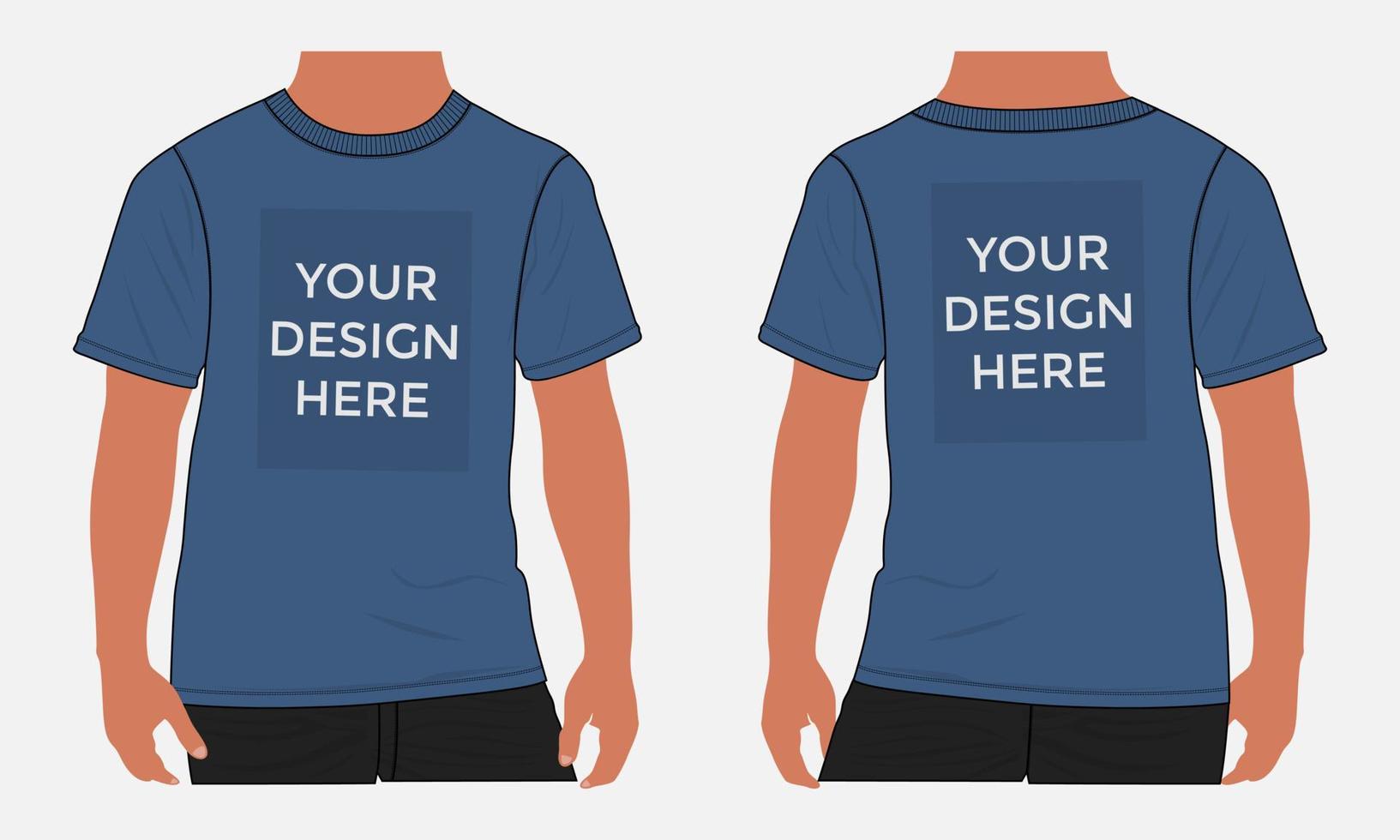 Short sleeve t shirt vector illustration mock up template For Men's and boys. Apparel Design Cad front and back views easy edit and customizable.