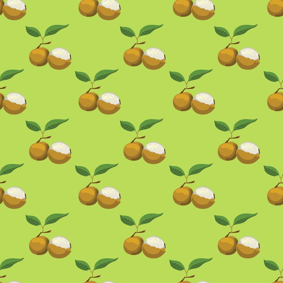 Mangosteen Fruits Seamless vector Pattern. Design for use background, textile,Fabric, Wrapping paper and others Isolated on green Background.