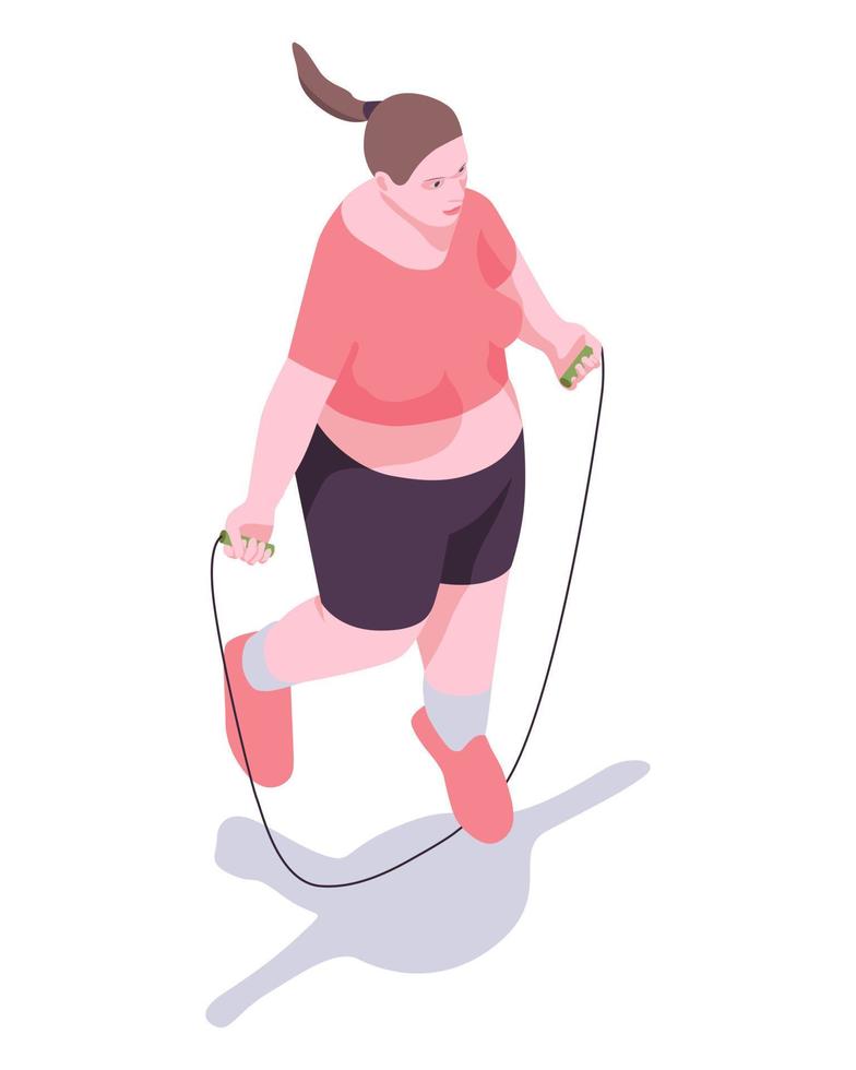 A fat woman is jumping rope to lose weight. vector