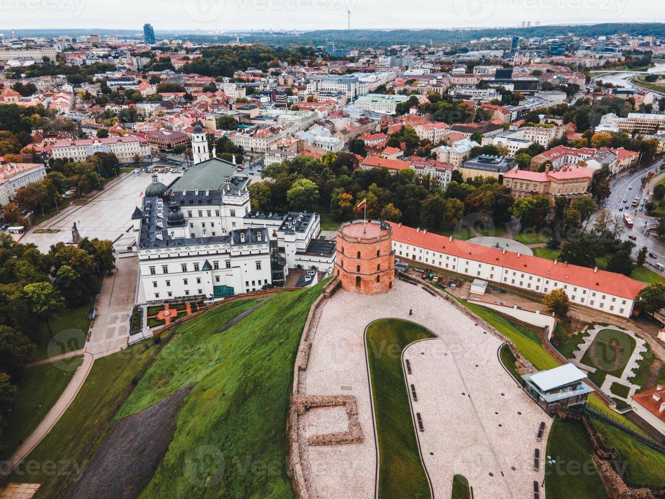 The Gediminas Castle Tower by Drone in Vilnius, Lithuania photo