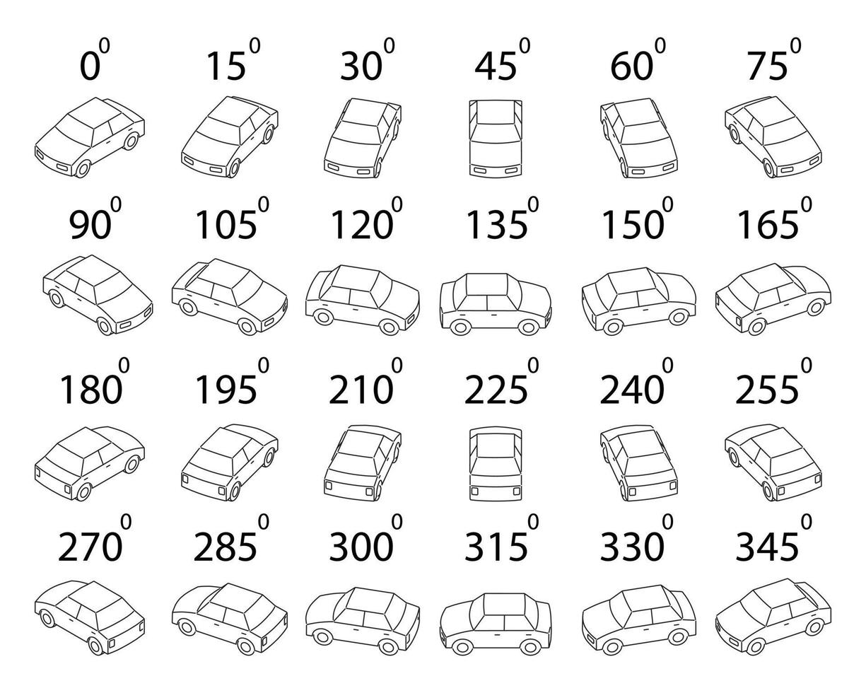 Rotation of the car in outline by 15 degrees for animation. vector