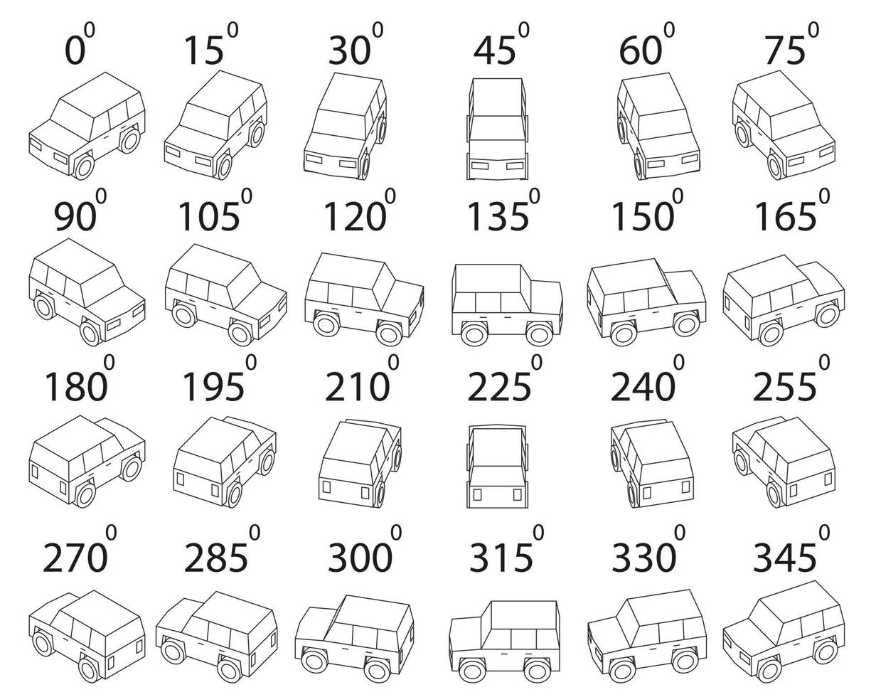 un conjunto de 24 vehículos todoterreno desde diferentes ángulos. vector