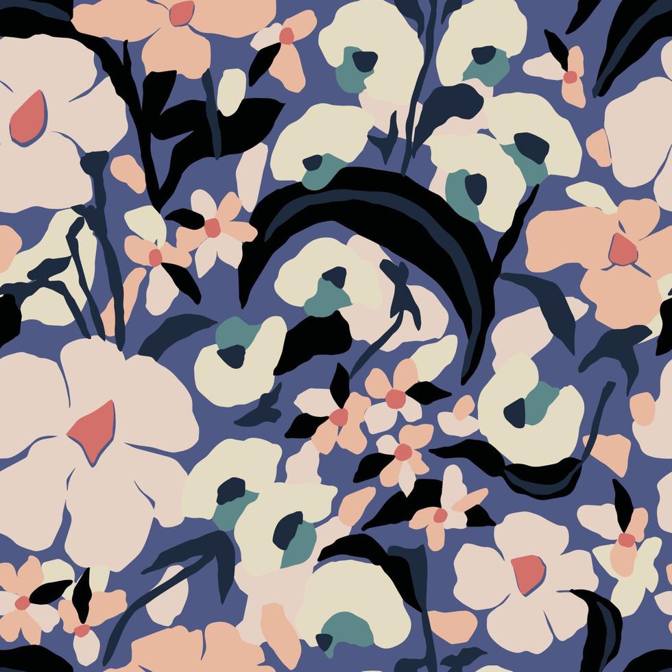 Vector Scandinavian flower illustration seamless repeat pattern