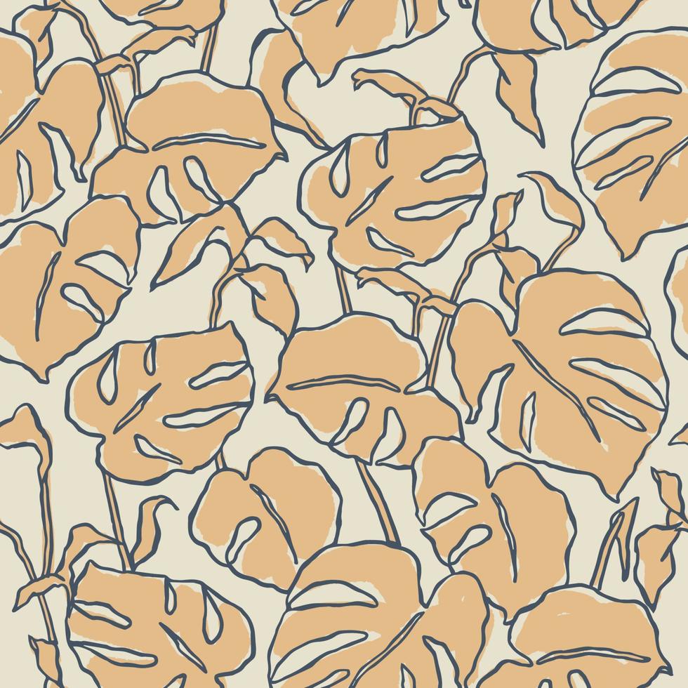 Vector Monstera botanical hand drawing illustration seamless repeat pattern