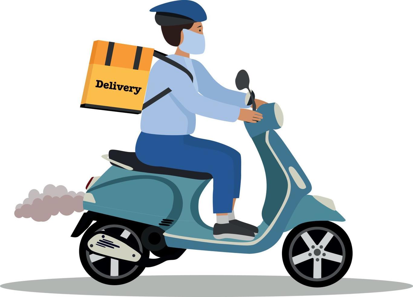 Kovid-19. Quarantine in the city. The concept of online delivery, tracking online orders, home and office delivery. Warehouse, bicycle courier, courier for delivery in a respiratory mask. vector illus