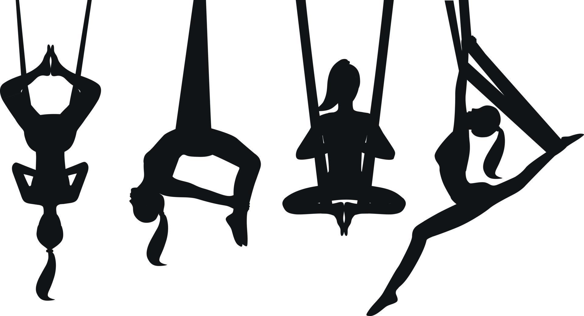 girl does yoga in hammocks. Stretching exercises. inverted yoga pose in