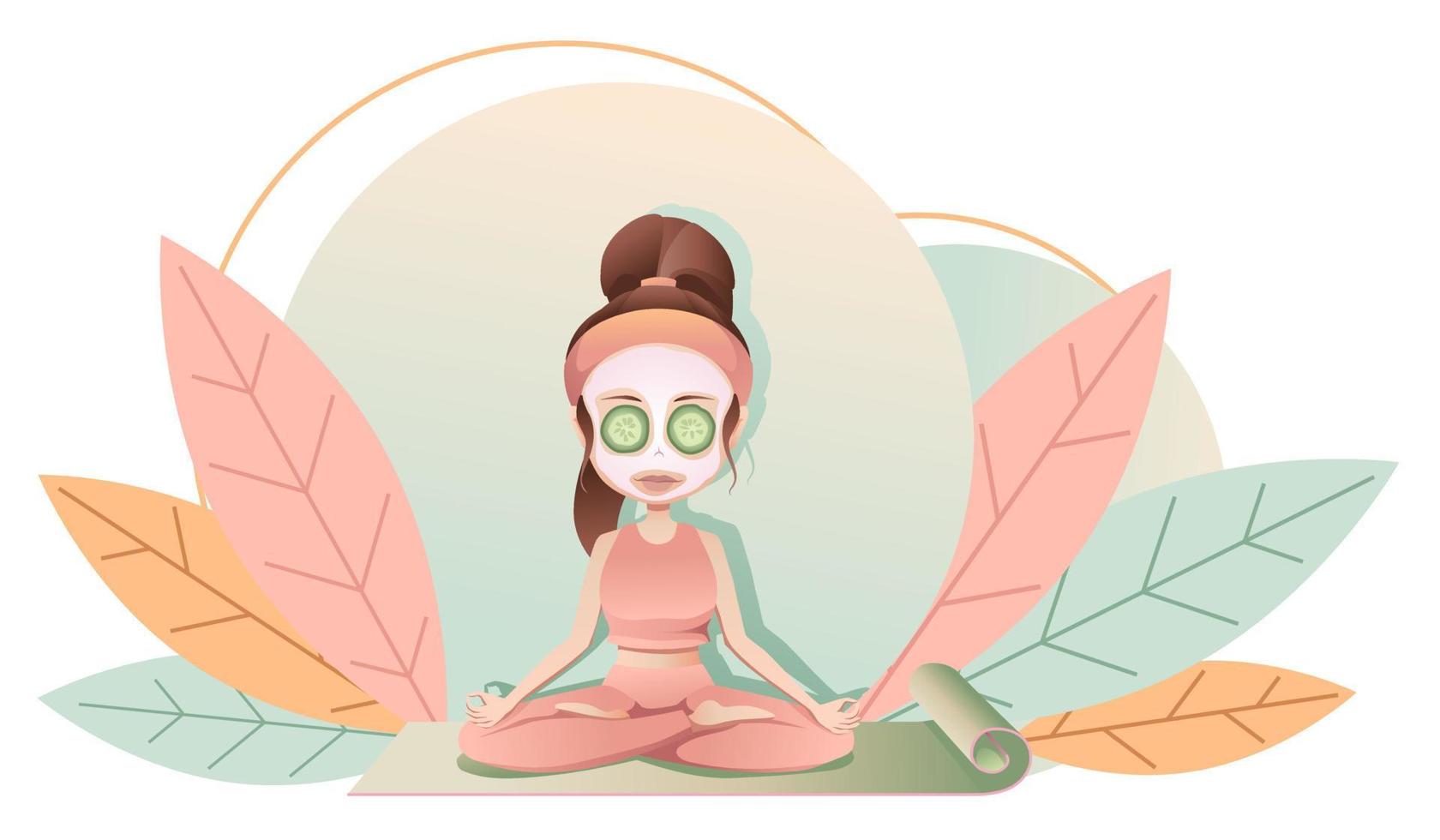 The girl is engaged in yoga. Meditation in the lotus position. Vector illustration in cartoon style for sports books, websites, magazines and etc