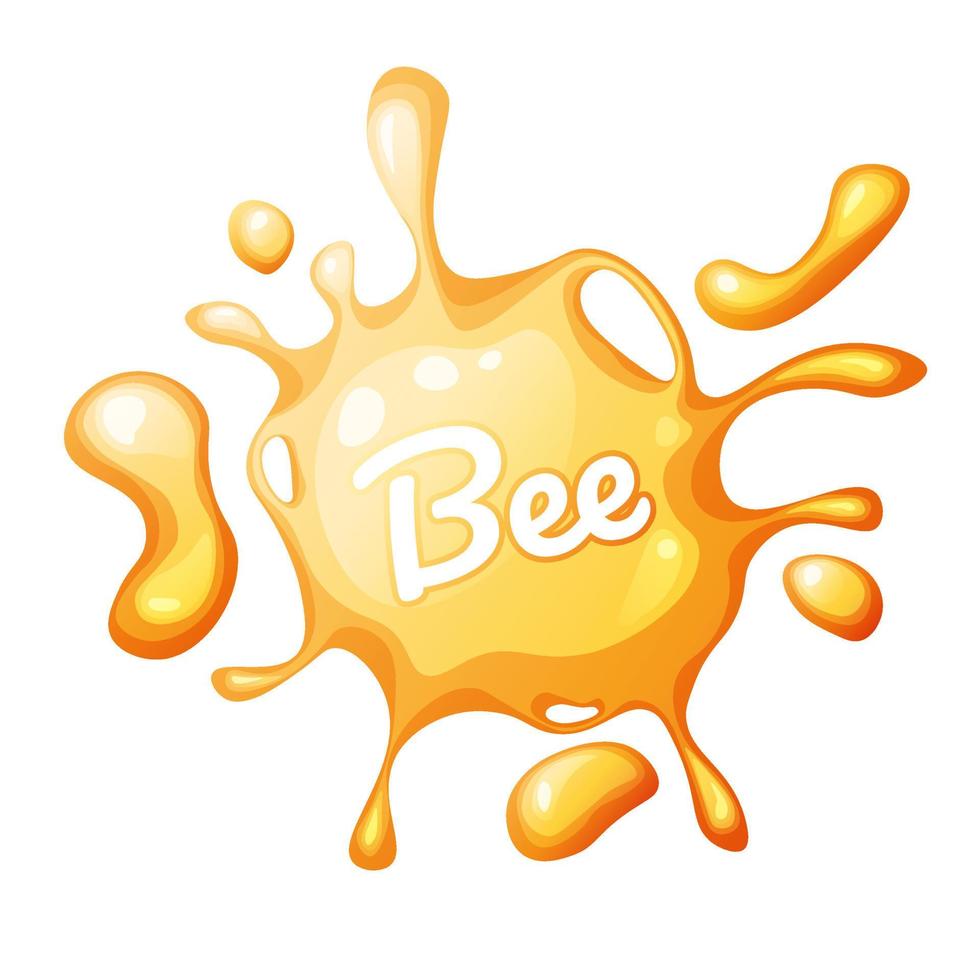 A drop of honey with an inscription. yellow honey stain for sticker. vector