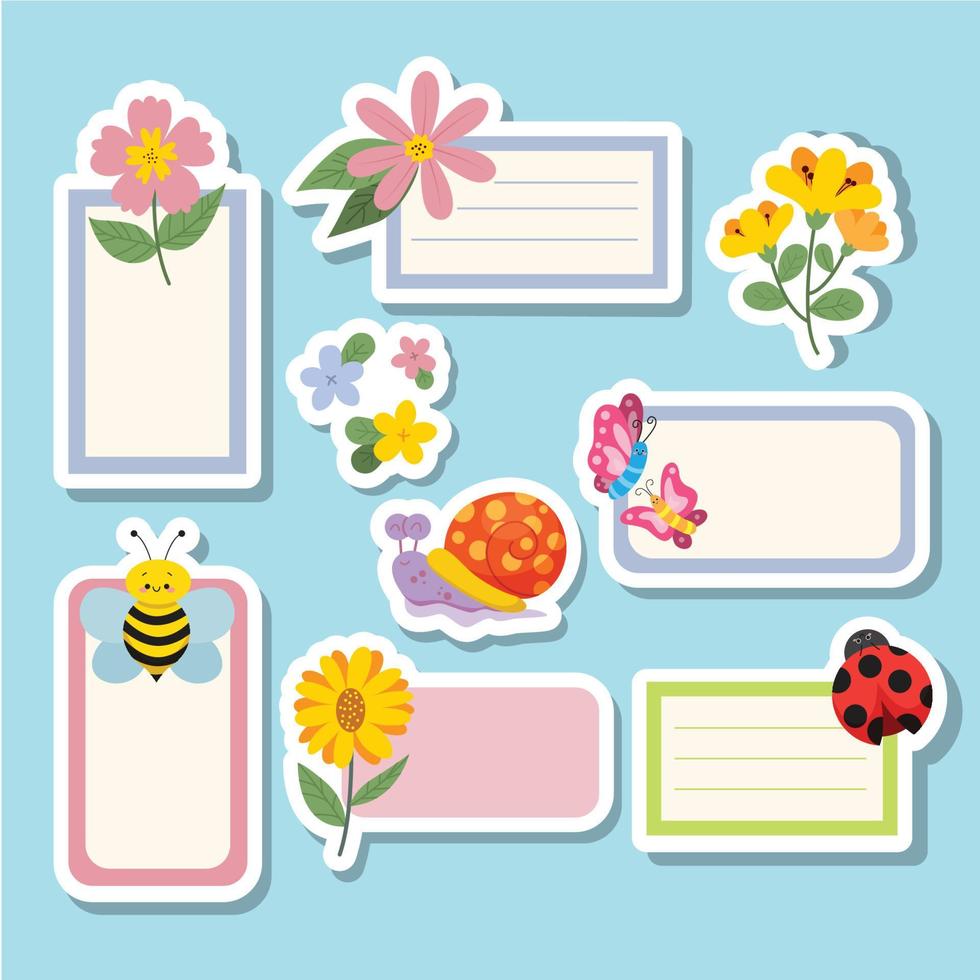 Journal Template with Spring Flower and Animal Sticker Note vector