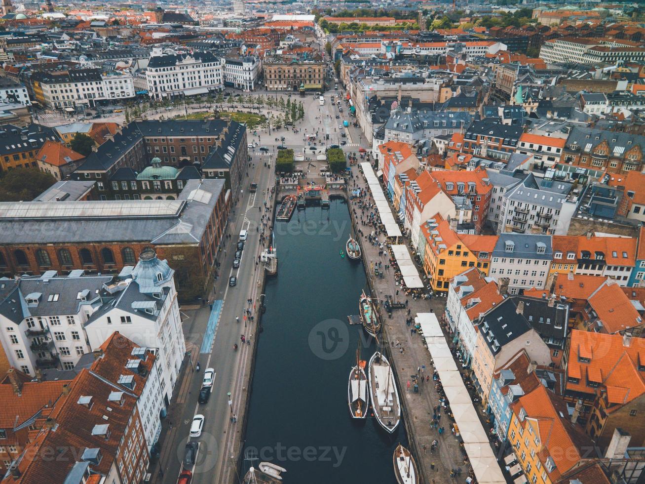 Nyhavn Harbor in Copenhagen, Denmark by Drone photo