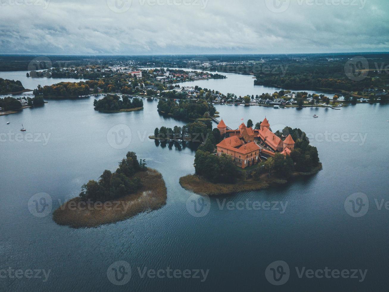 Trakai Island Castle by drone in Lithuania photo