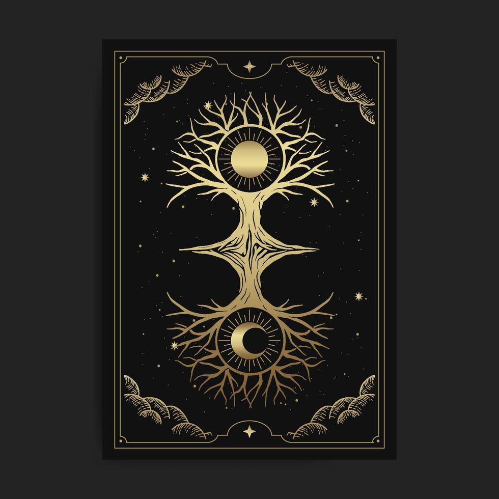 Tree of life with sun and moon ornament vector