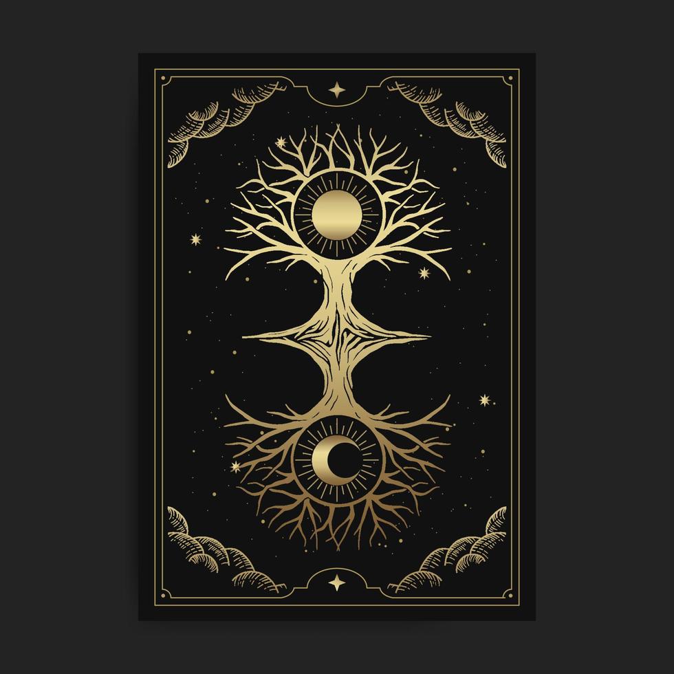 árbol de la vida con adorno de sol y luna vector