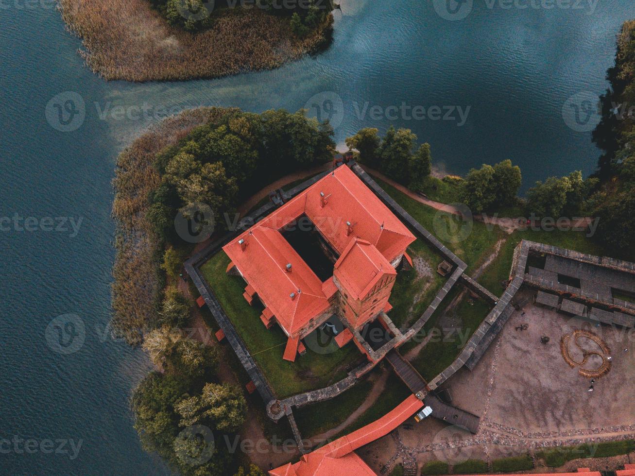 Trakai Island Castle by drone in Lithuania photo