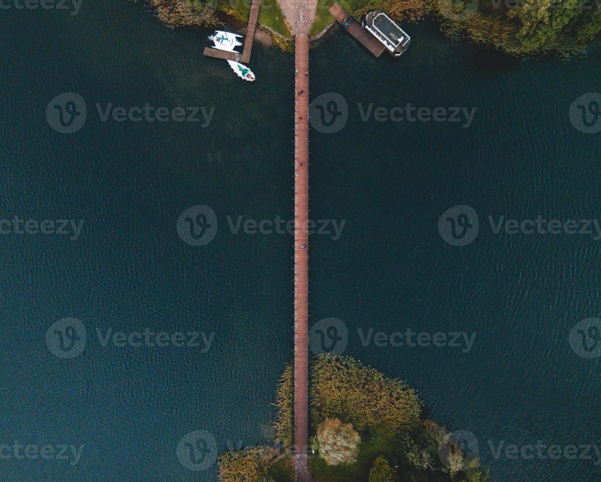 Bridge to Trakai Island Castle in Trakai, Lithuania by Drone photo