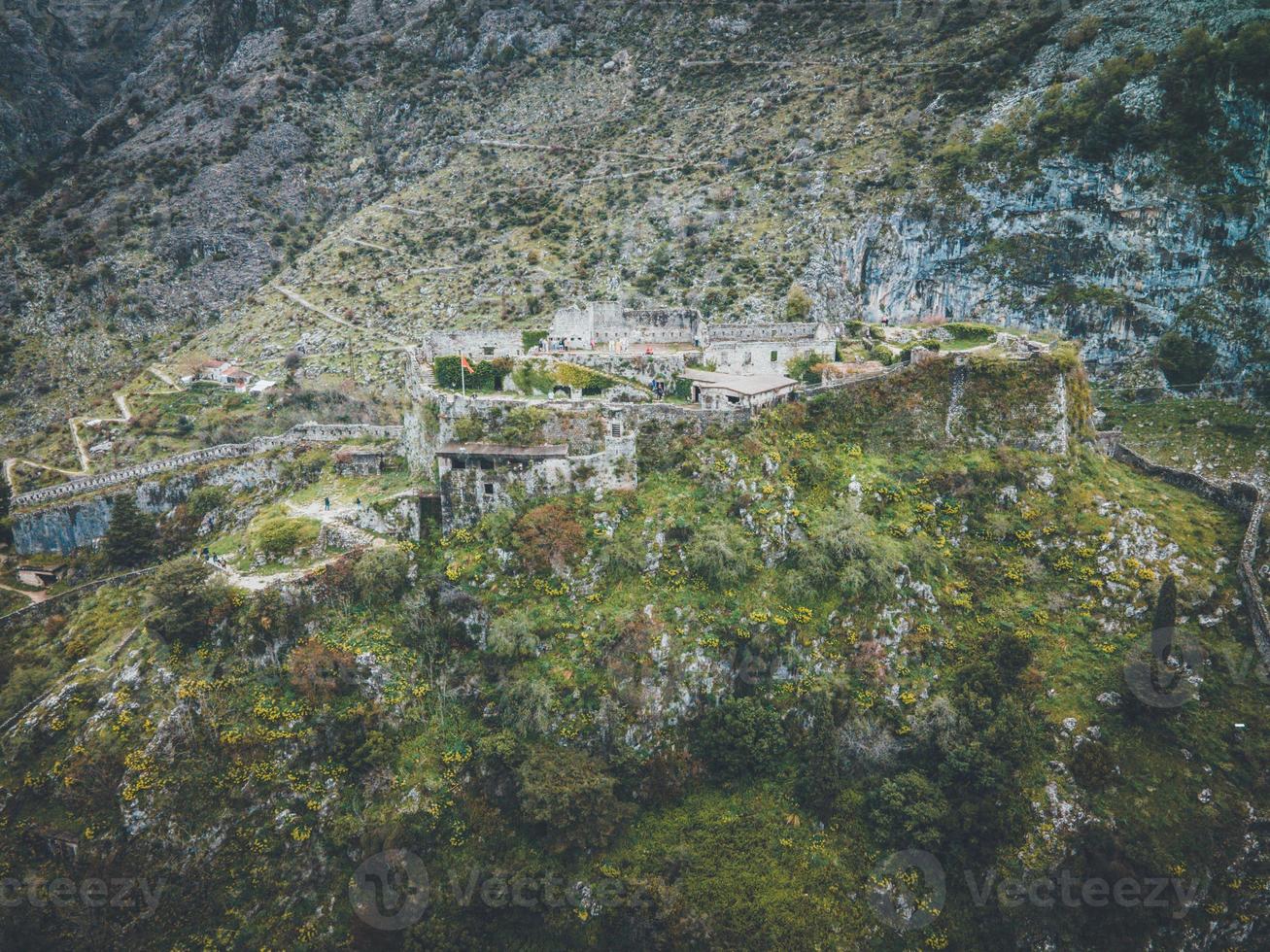 Drone views of San Giovanni's Castle in Kotor, Montenegro photo