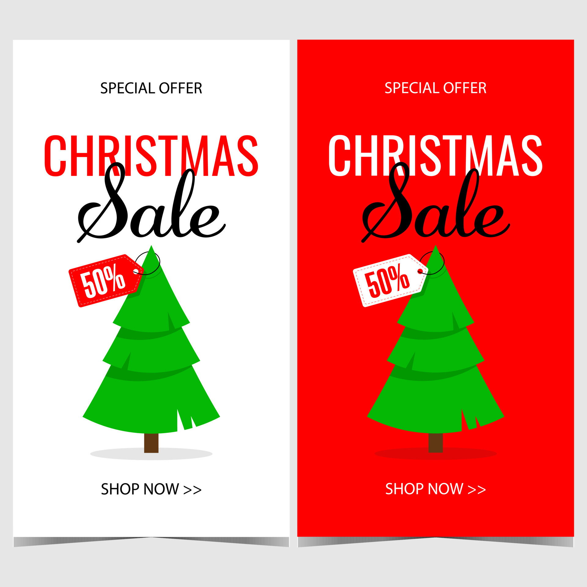 Christmas sale banner with 50 percent discount label or price tag