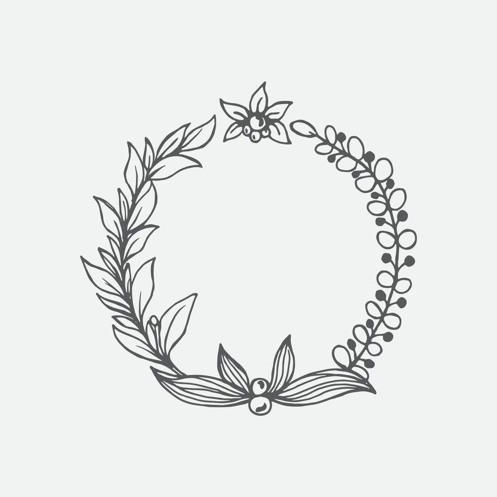 Circular plant ornament hand drawn illustration in black and white concept vector