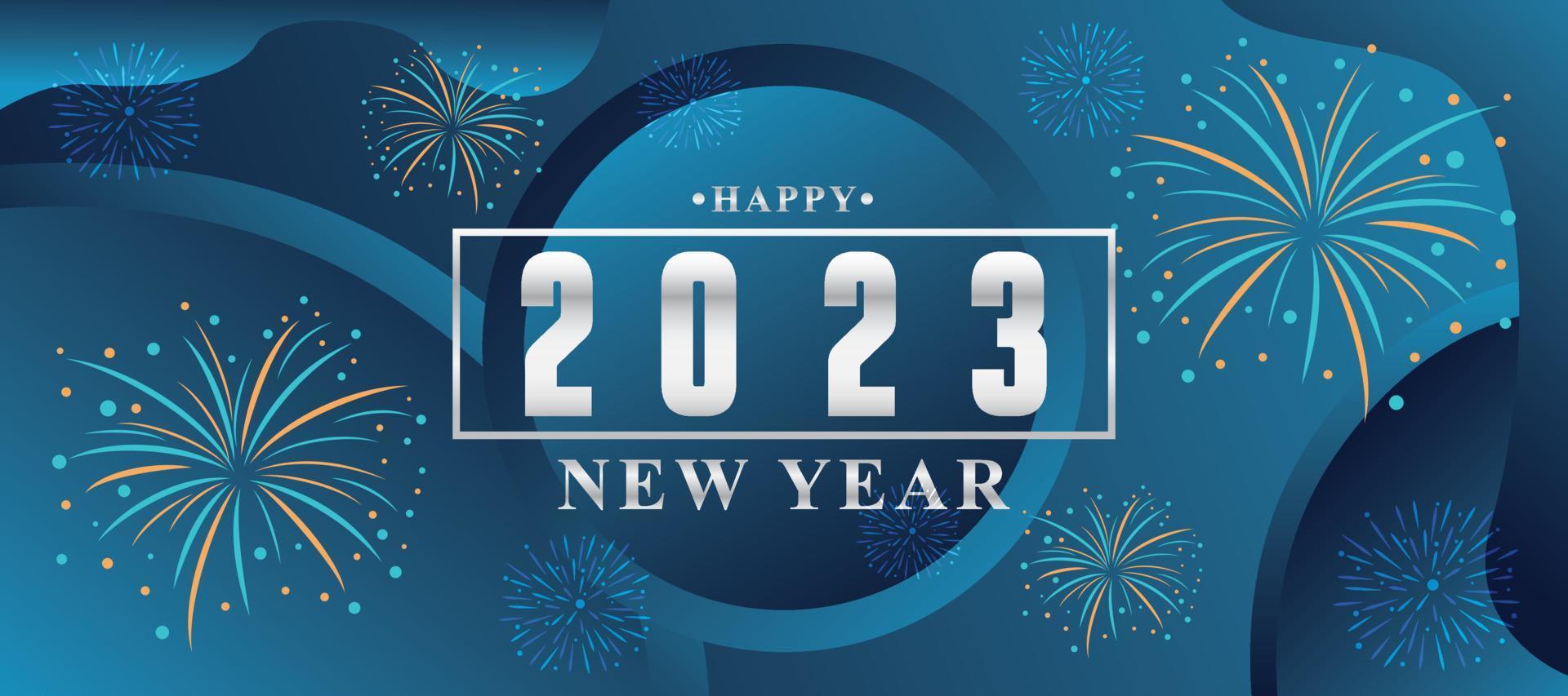 New year 2023 background with blue gradient and fireworks vector