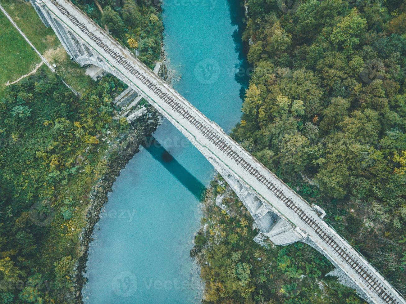 Drone views of Solkan Bridge in Slovenia photo