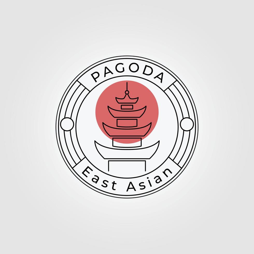 emblem line art pagoda logo design illustration icon vector