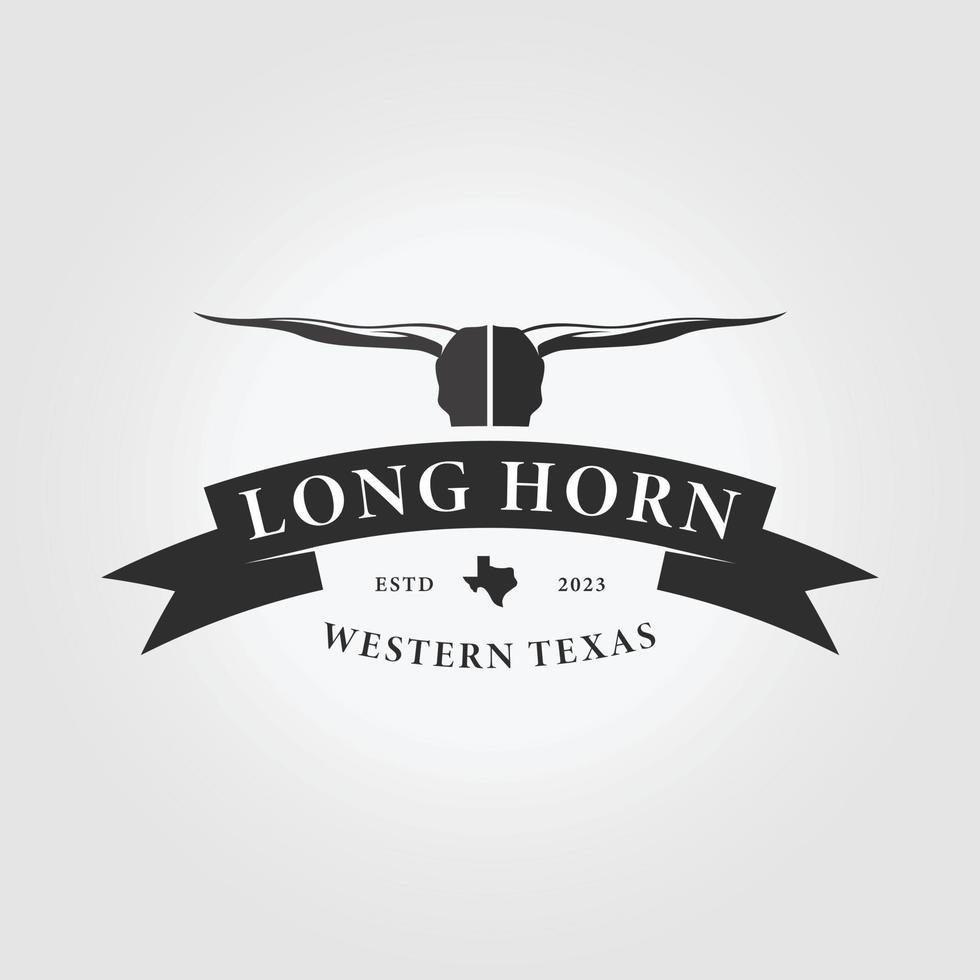 badge longhorn logo vector illustration design, western texas typography