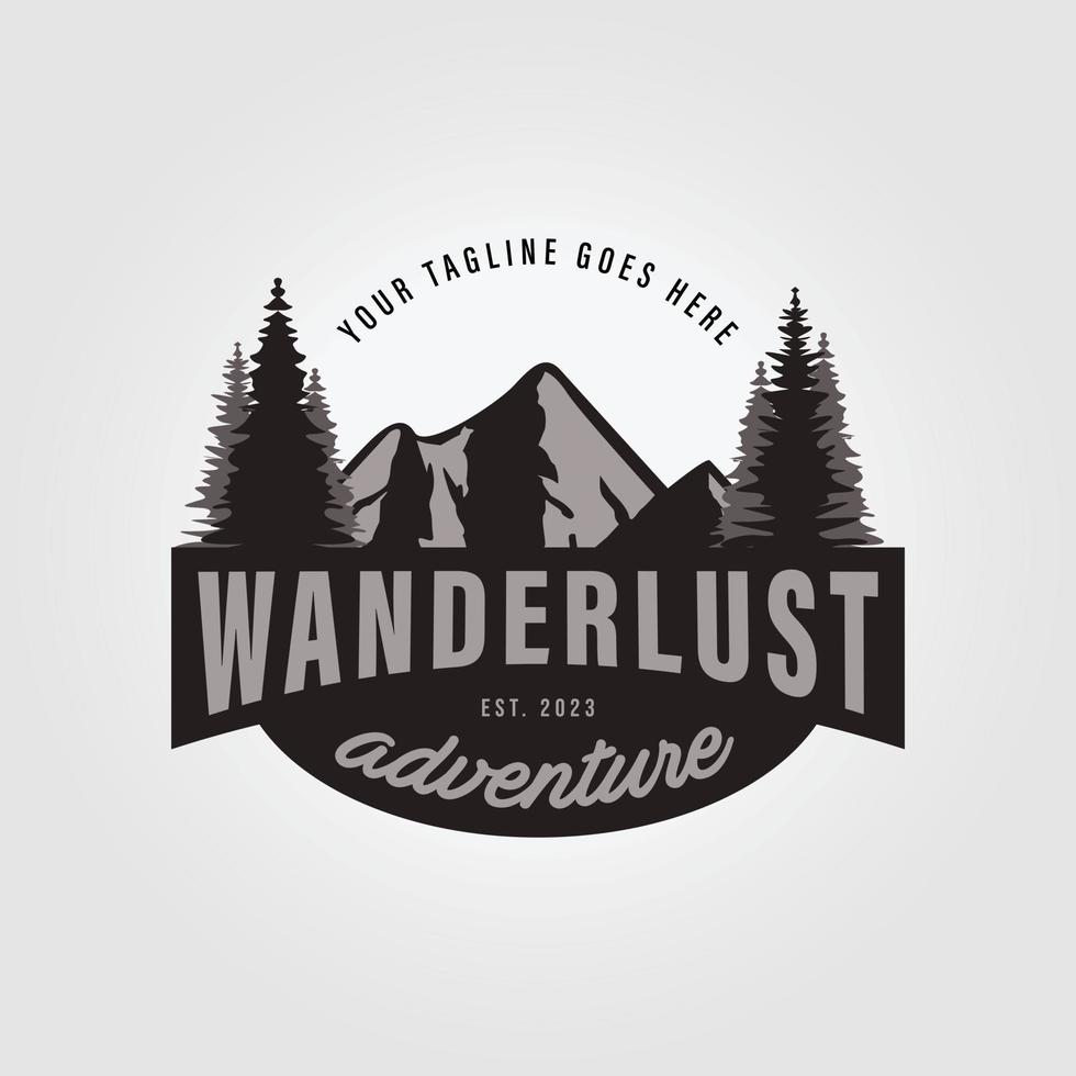 wanderlust montaña aventura logotipo diseño icono vector ilustración