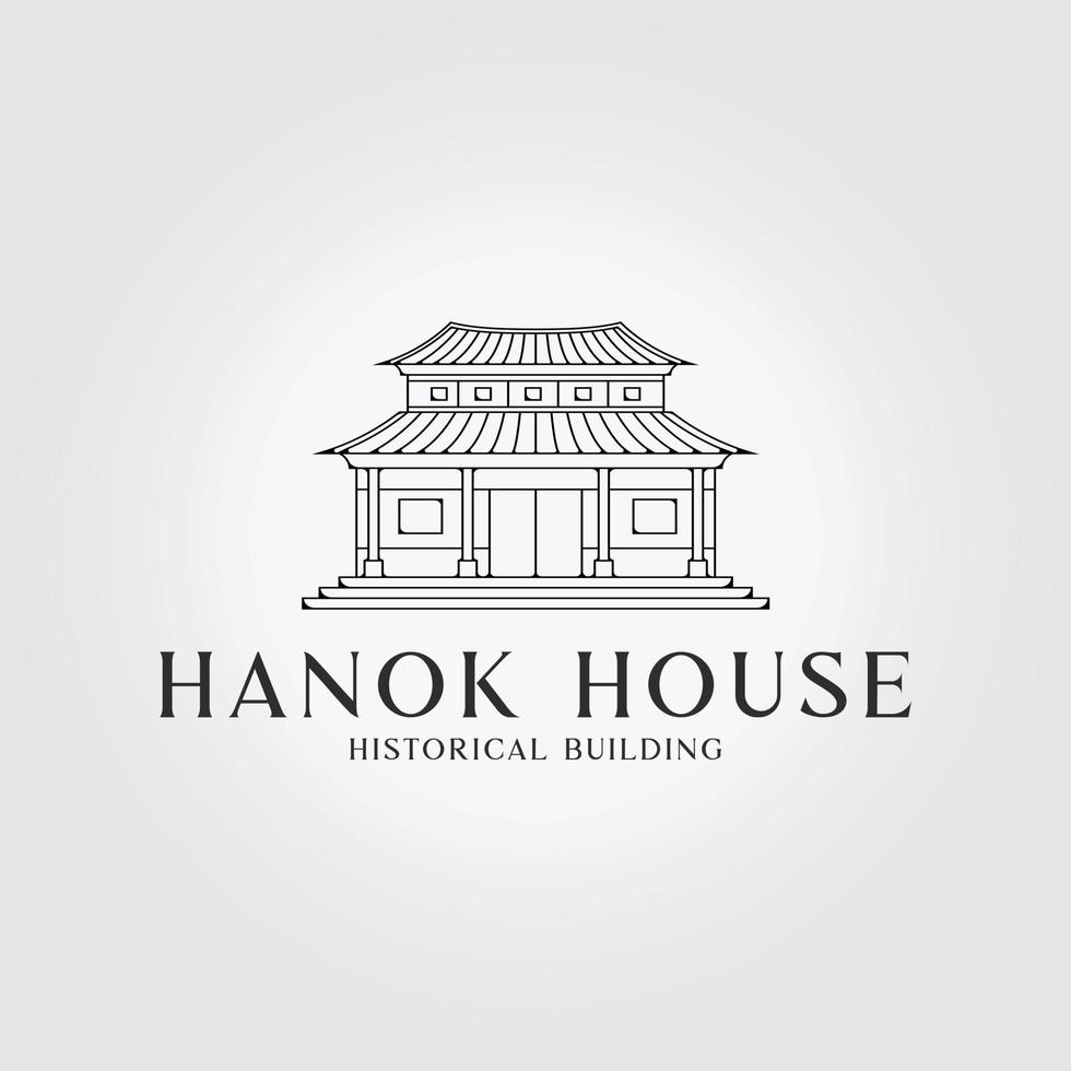 línea arte hanok casa logo icono vector diseño ilustración, pagoda y casa joglo