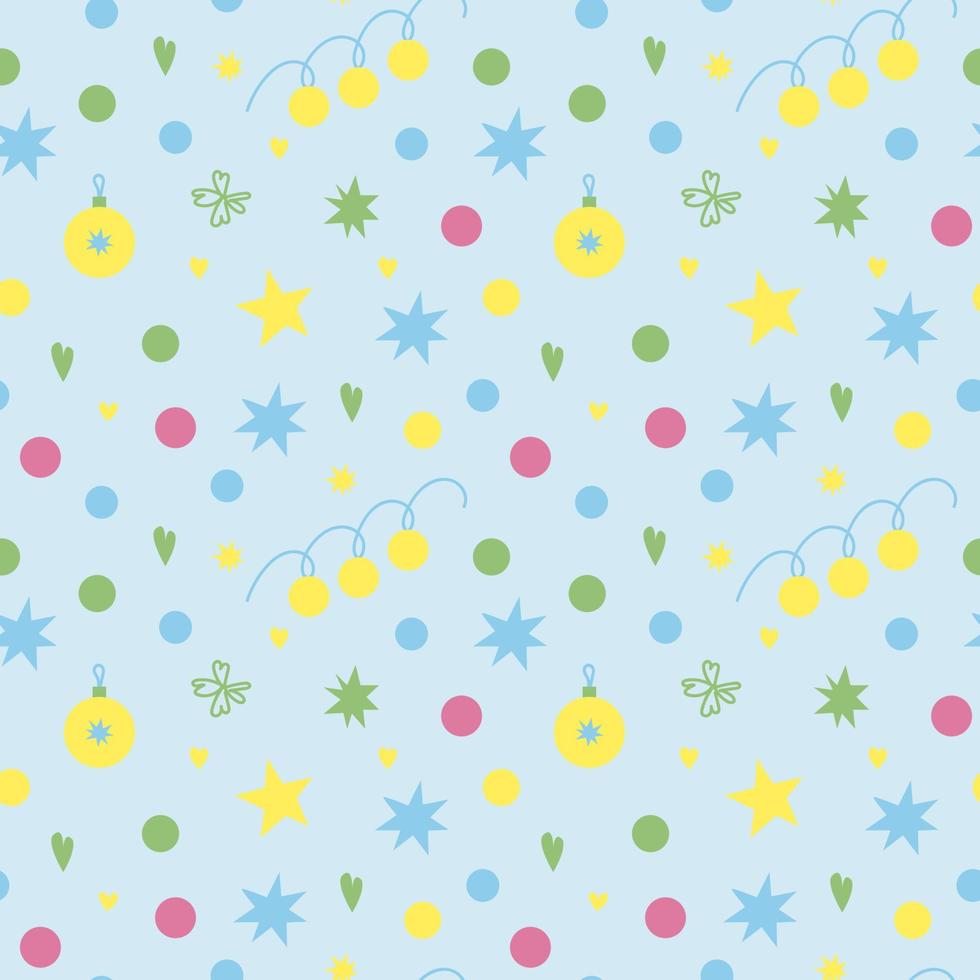 Web Christmas Pattern with Confetti, Garland and Christmas Tree Decorations on snow blue vector