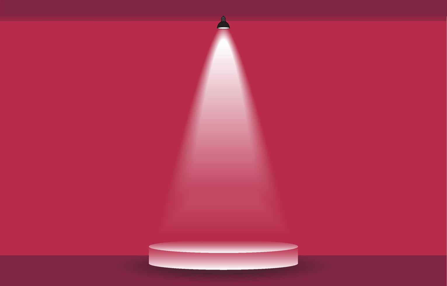 Spotlights on stage or Abstract round podium red grunge background. Award ceremony concept. Stage backdrop. Flat cartoon Vector illustration