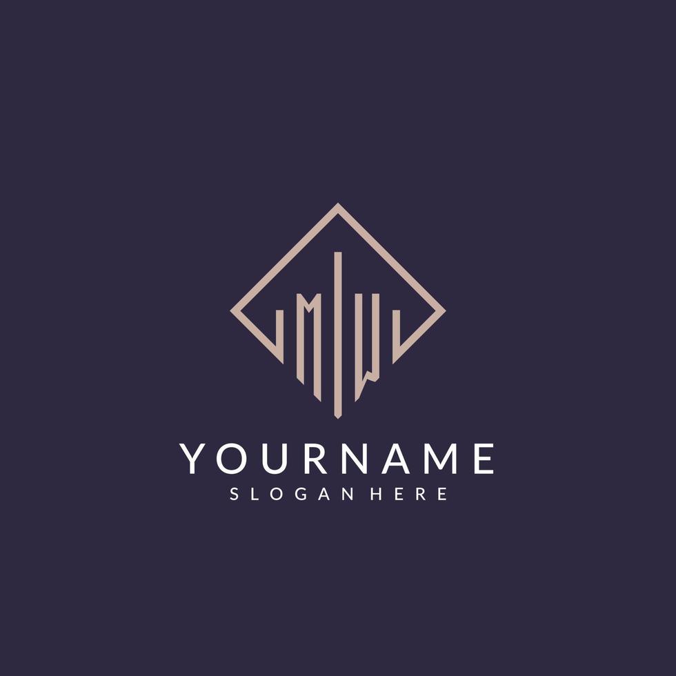 MW initial monogram logo with rectangle style design vector