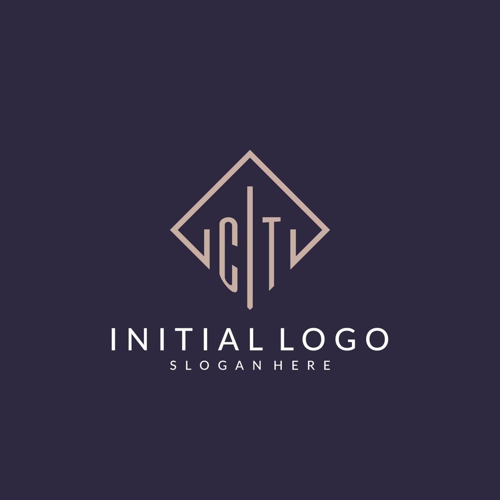 CT initial monogram logo with rectangle style design vector