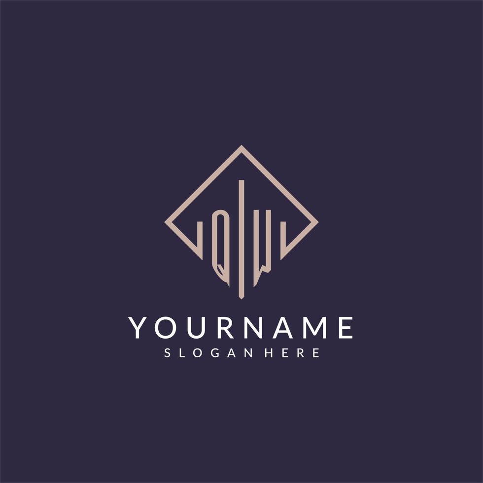 QW initial monogram logo with rectangle style design vector