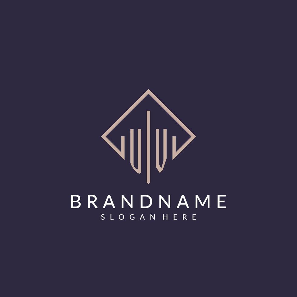 UV initial monogram logo with rectangle style design vector