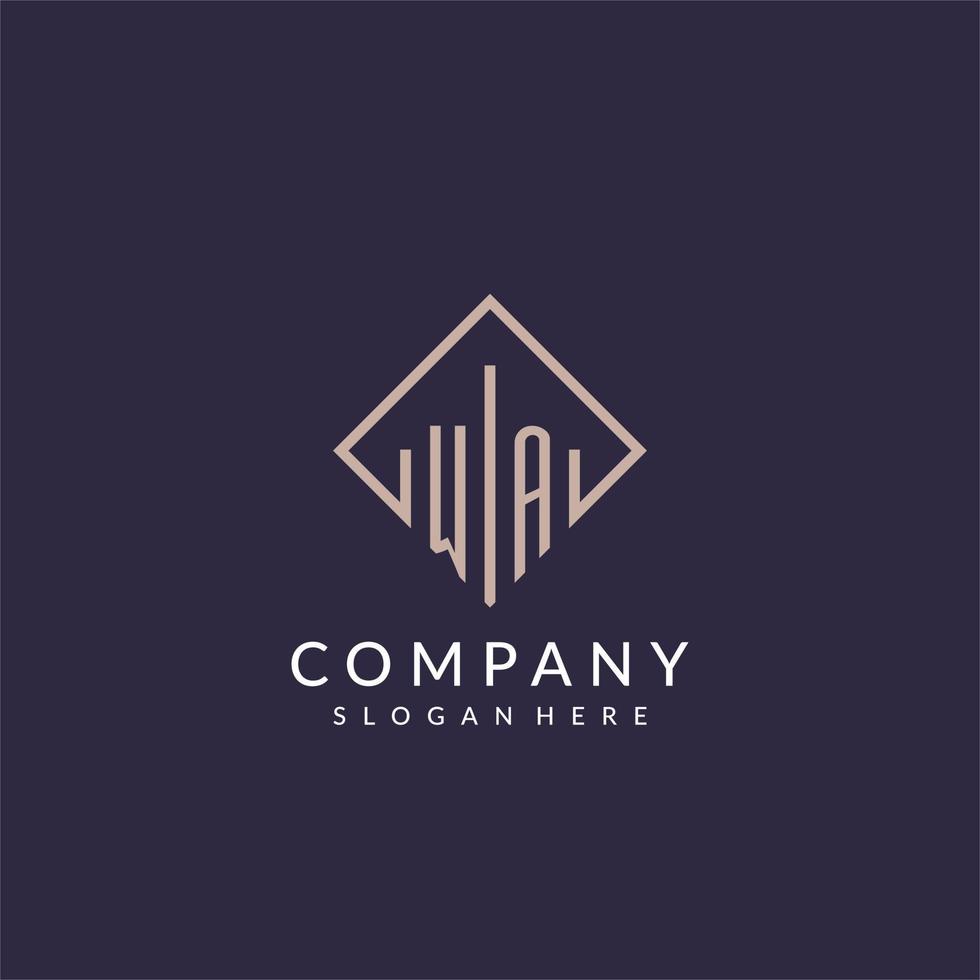 WA initial monogram logo with rectangle style design vector
