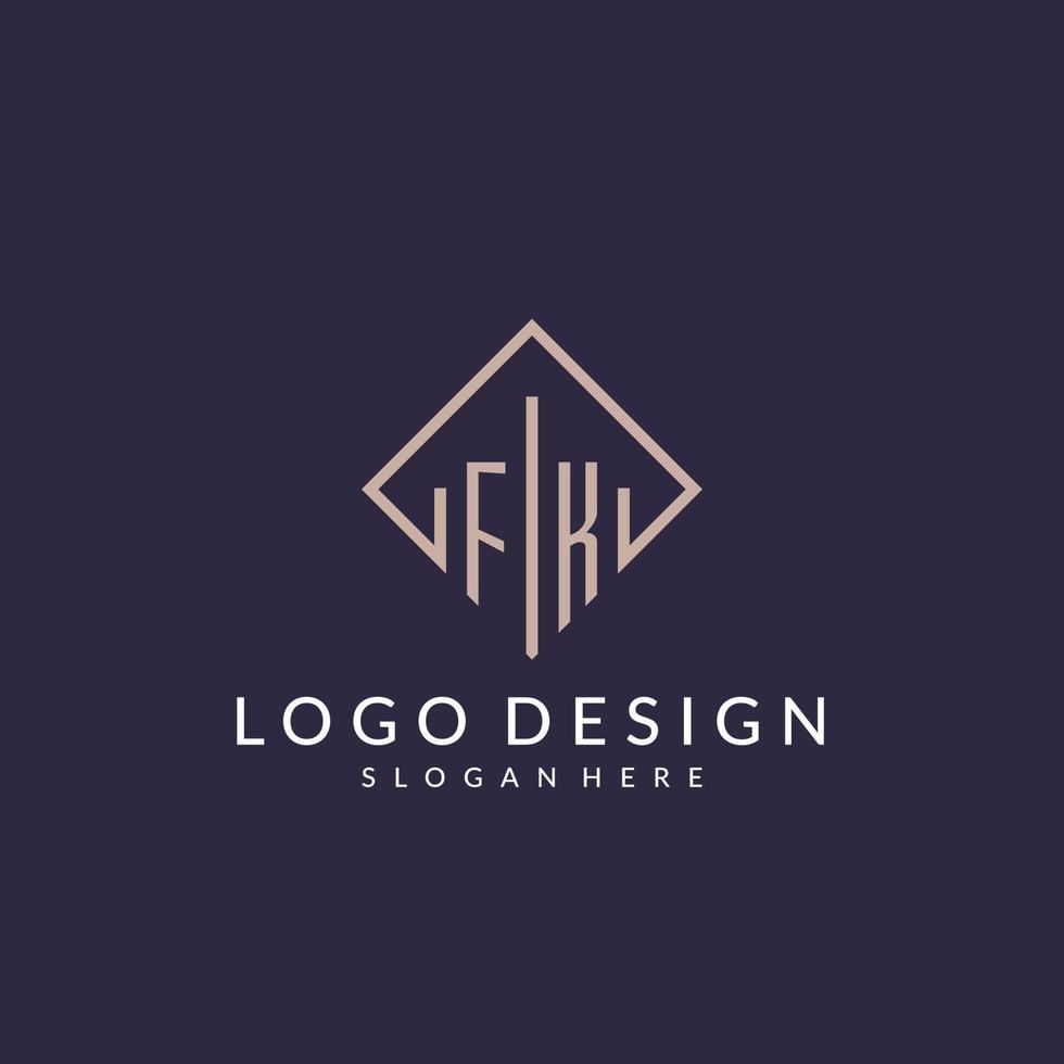 FK initial monogram logo with rectangle style design vector