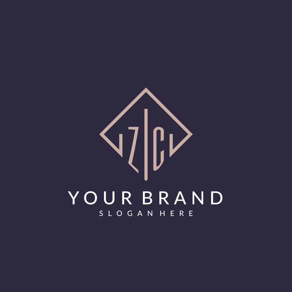 ZC initial monogram logo with rectangle style design vector