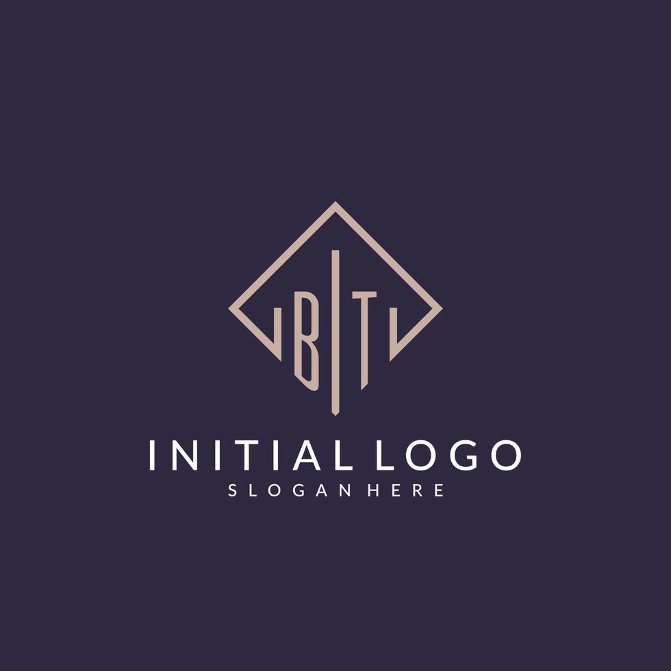 BT initial monogram logo with rectangle style design vector