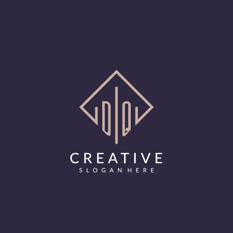 DQ initial monogram logo with rectangle style design vector