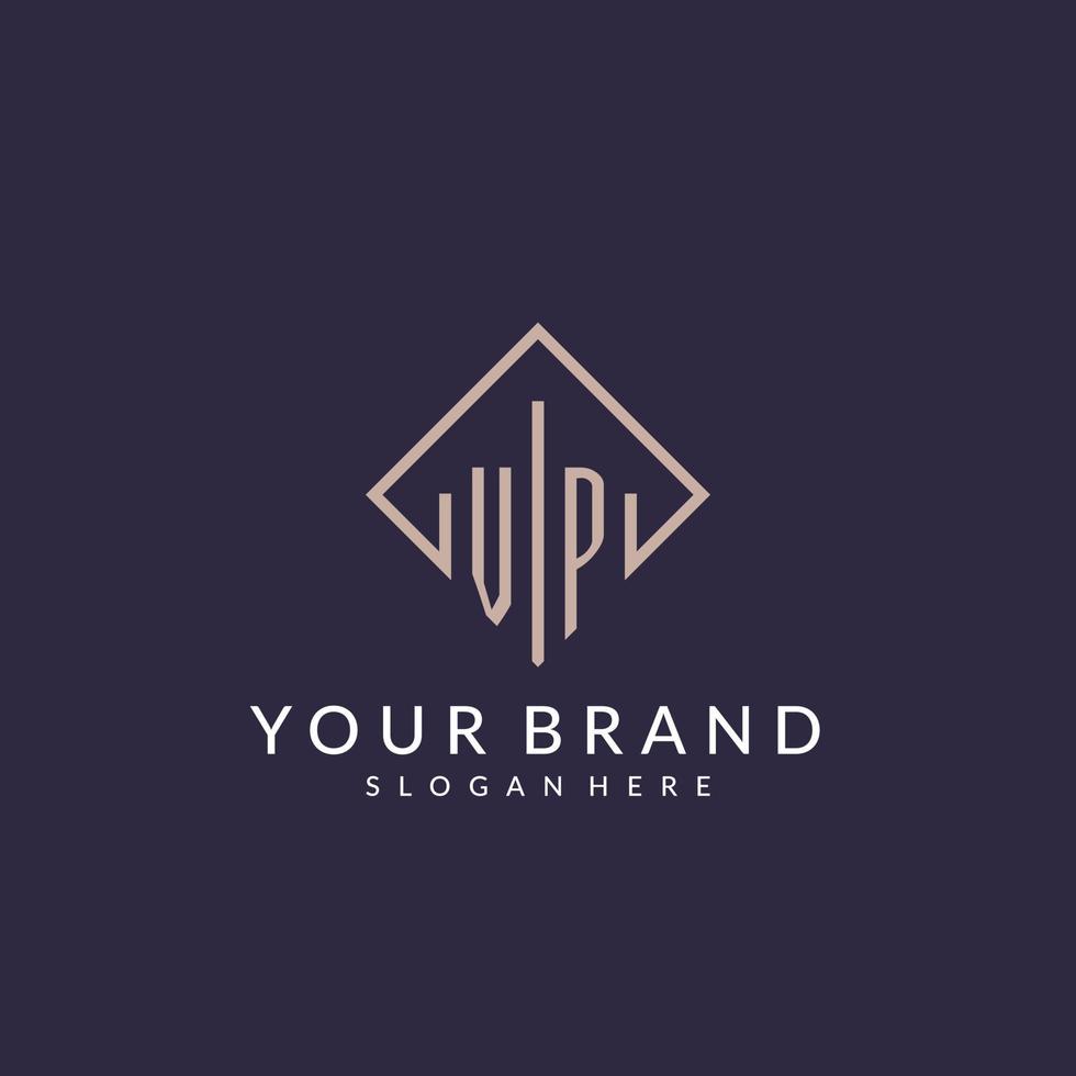 VP initial monogram logo with rectangle style design vector