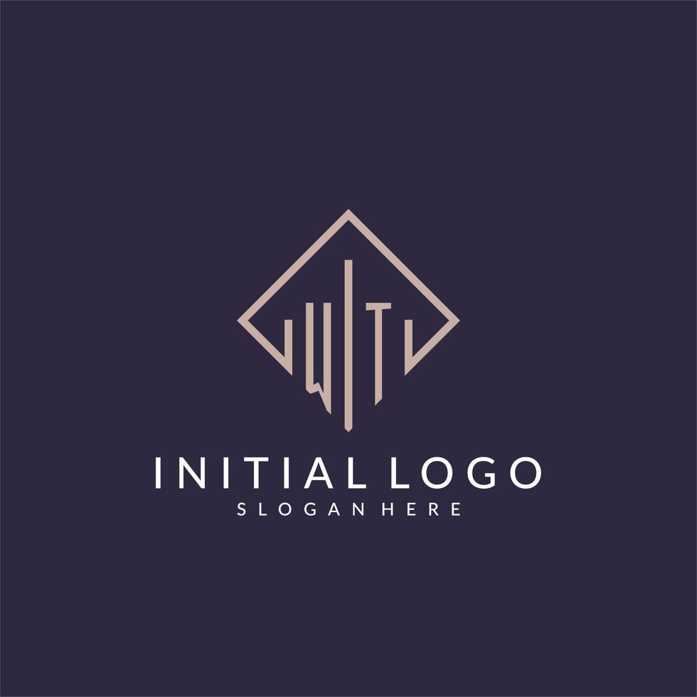 WT initial monogram logo with rectangle style design vector