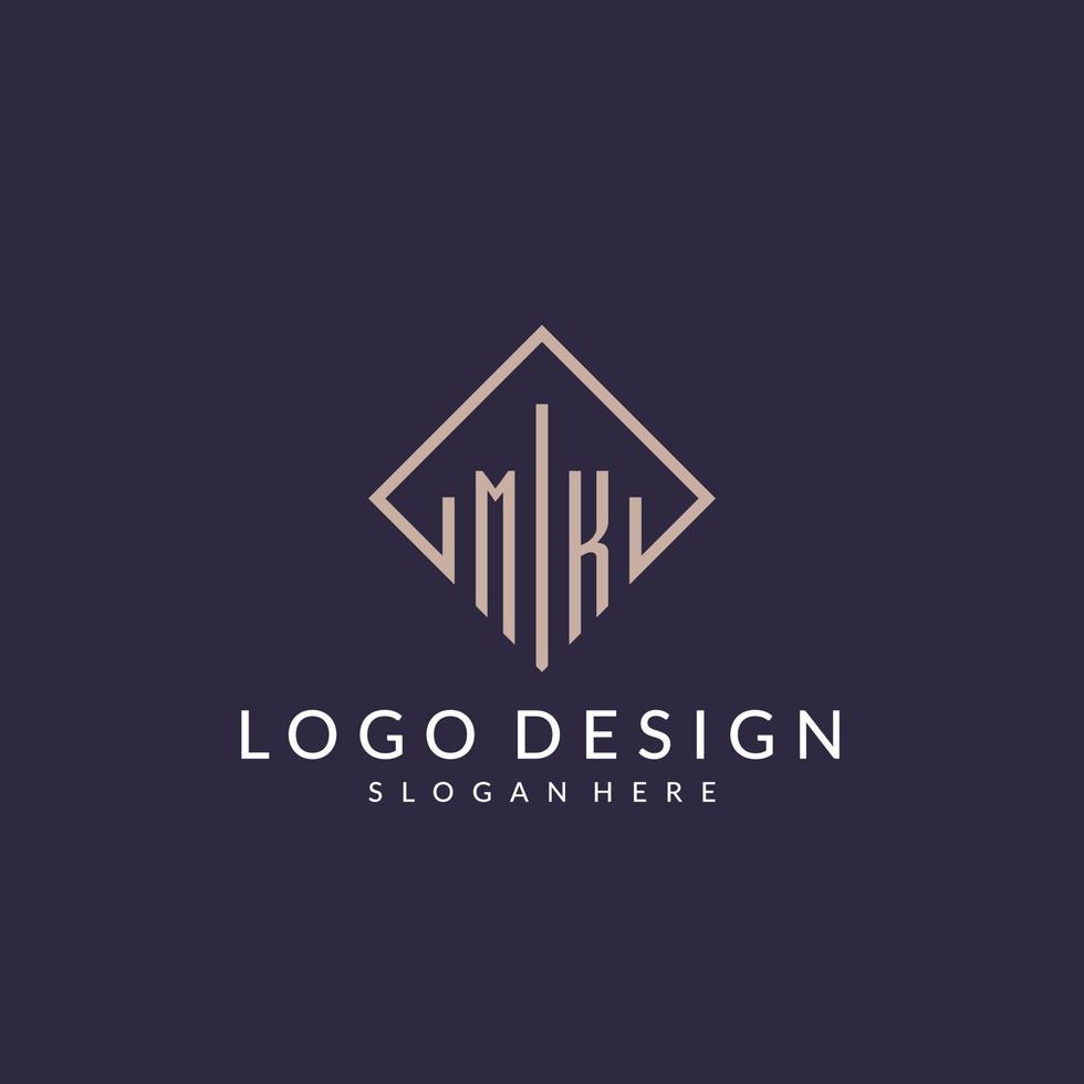 MK initial monogram logo with rectangle style design vector