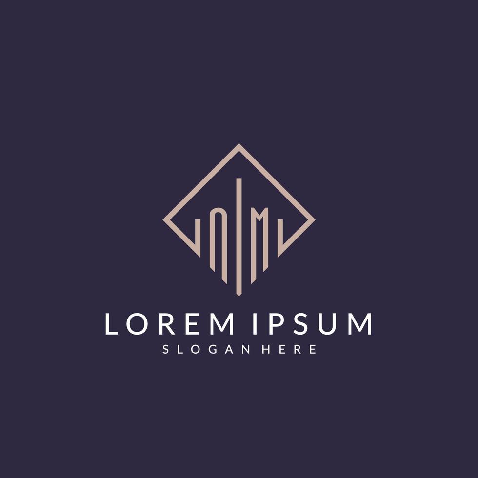 NM initial monogram logo with rectangle style design vector